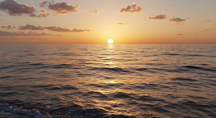 Ocean Sunset with Golden Light Reflection on Water and Cloudy Sky
