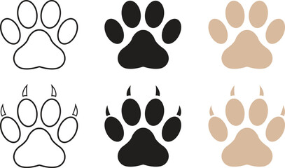 Fototapeta premium Paw footprint icon set. Paw print icons in different style isolated on transparent background. Dog and cat paw vector signs. Wild animal footprint icons, Sketch Design, Editable stroke.