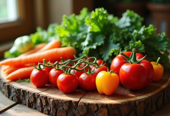 colorful organic vegetables freshly harvested wooden cutting board culinary ingredients stock, beet, pepper, tomato, radish, cucumber, corn, garlic, eggplant