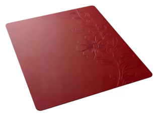 Luxurious burgundy leather desk pad with smooth surface and rounded edges for office or home workspace organization on a white background