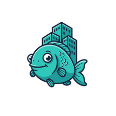 Cute Fish with City Buildings Logo