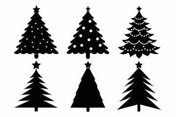 christmas tree icon set black silhouette vector bundle