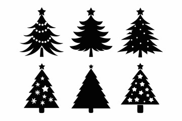 christmas tree icon set black silhouette vector bundle