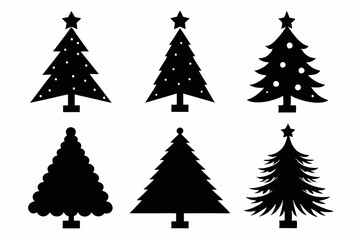 christmas tree icon set black silhouette vector bundle
