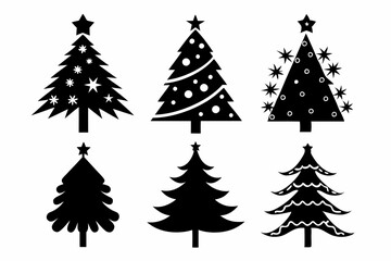 christmas tree icon set black silhouette vector bundle