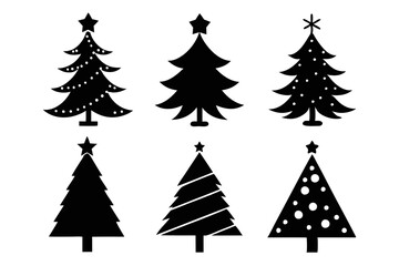 christmas tree icon set black silhouette vector bundle