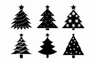 christmas tree icon set black silhouette vector bundle