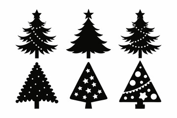 christmas tree icon set black silhouette vector bundle