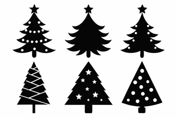 christmas tree icon set black silhouette vector bundle