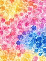 Vibrant watercolor circles on a textured background creating a playful and colorful artistic design with a cheerful mood and soft pastel tones