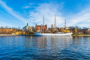Fototapeta premium Embankment on Skeppsholmen islet in Stockholm, Sweden