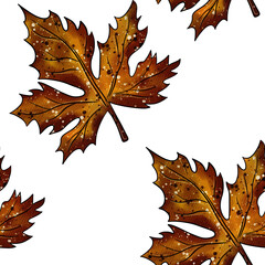 Beautiful autumn maple leaves on a white background, seamless pattern. Watercolor digital illustration. For fabric, textiles,wrappers, covers, prints