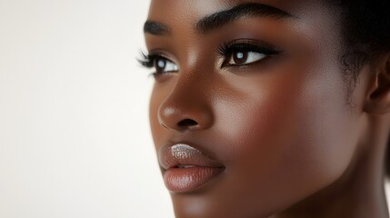 Elegant woman showcasing smooth skin and natural beauty in soft lighting. Generative AI