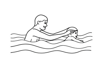 Adult teaching child swimming strokes water safety lesson pool