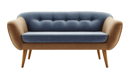 Small sofa with wooden legs isolated on transparent background