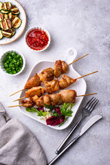 Chicken skewers kebab with vegetables