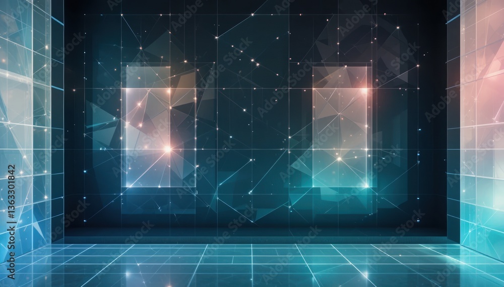 Poster futuristic digital display showcase virtual space 3d animation high-tech environment dynamic perspec
