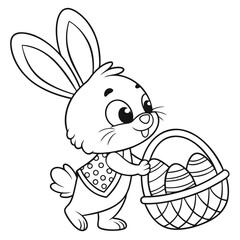 Kawaii easter bunny with easter eggs basket coloring page for kids