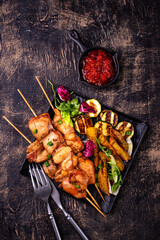 Chicken skewers kebab with vegetables