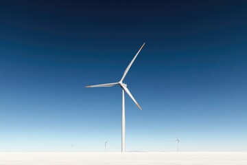 Fototapeta premium wind turbines scattered across open landscape with vast blue sky above offering ample copy space embodying sustainable