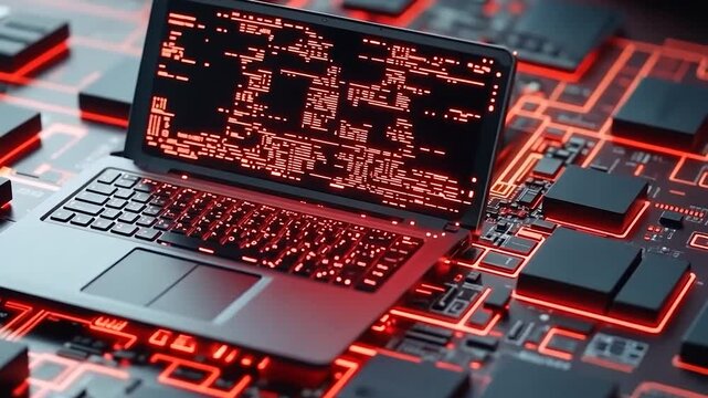 Laptop on Circuit Board with Code.