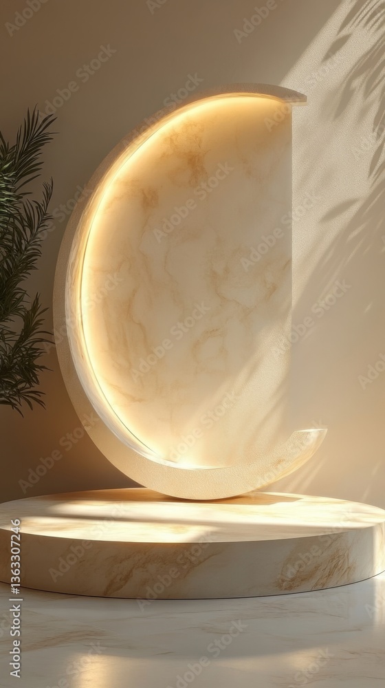 Aufkleber elegant marble podium with illuminated crescent backdrop and palm leaf shadows for product display a