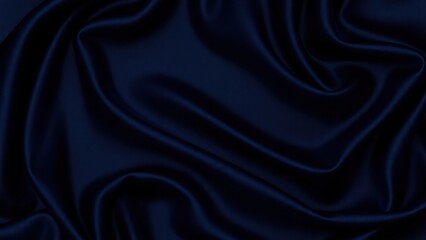 Fototapeta premium Black blue abstract background. Dark blue silk satin texture background. Shiny fabric with wavy soft pleats. Dark blue elegant background with copy space for your design. Liquid wave effect.