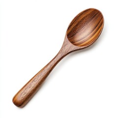 Elegant wooden spoon with a smooth curved handle and rich natural grain isolated on a white background 