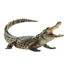 Photorealistic Crocodile with Open Jaws in Aggressive Pose on White Background