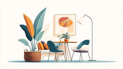 Fototapeta premium Harmonious Living Space: A stylized interior featuring plant life and minimalistic design