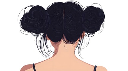 Naklejka premium Professional Vector Illustration of a Dark-Haired Woman with Space Buns Hairstyle