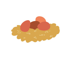 Hand-drawn vector illustration of a bird's nest with eggs. Ideal for Easter, nature, and wildlife concepts
