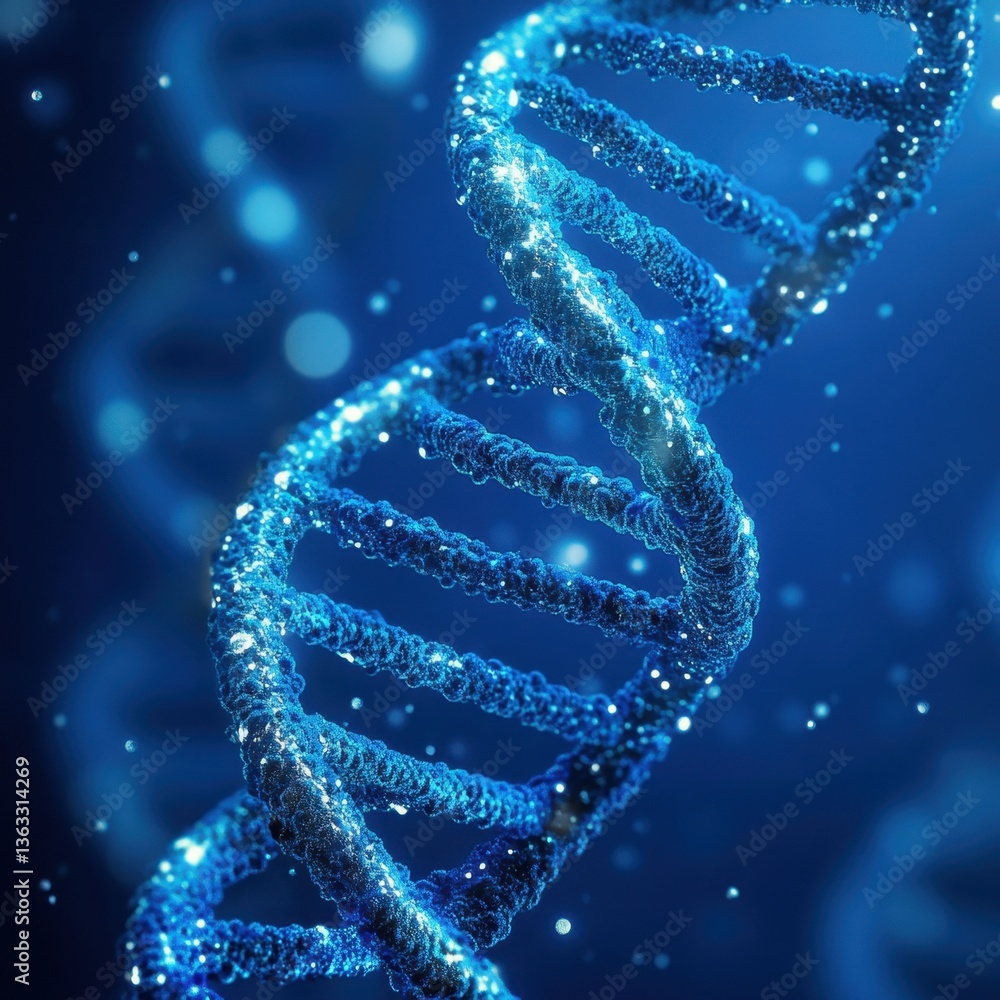 Poster captivating dna helix structure illuminated in blue tones scientific visualization of genetic code a