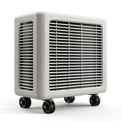 Fototapeta premium Industrial standing air conditioner unit with large vents and wheels isolated on a white background 