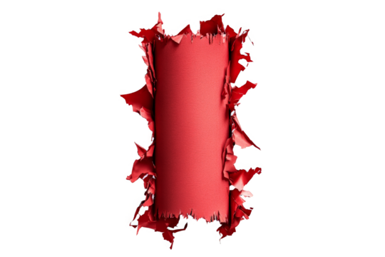a red torn paper with a hole in the middle cutout and isolated on transparent background 