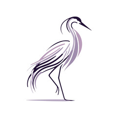 Stylized Heron Logo, purple and black, elegant heron illustration
