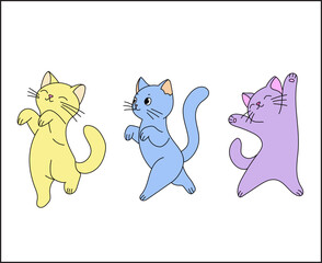 Three cats in different poses and colors.