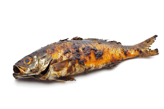a dead fish on a white background cutout and isolated on transparent background 