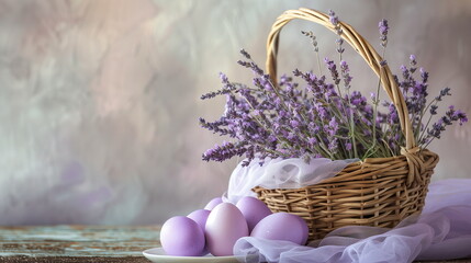 lavender in a basket with eggs