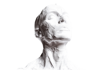 a black and white photo of a womans head cutout and isolated on transparent background 