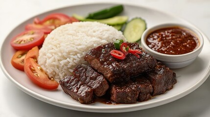 Savory rice dish with beef and spicy sauce