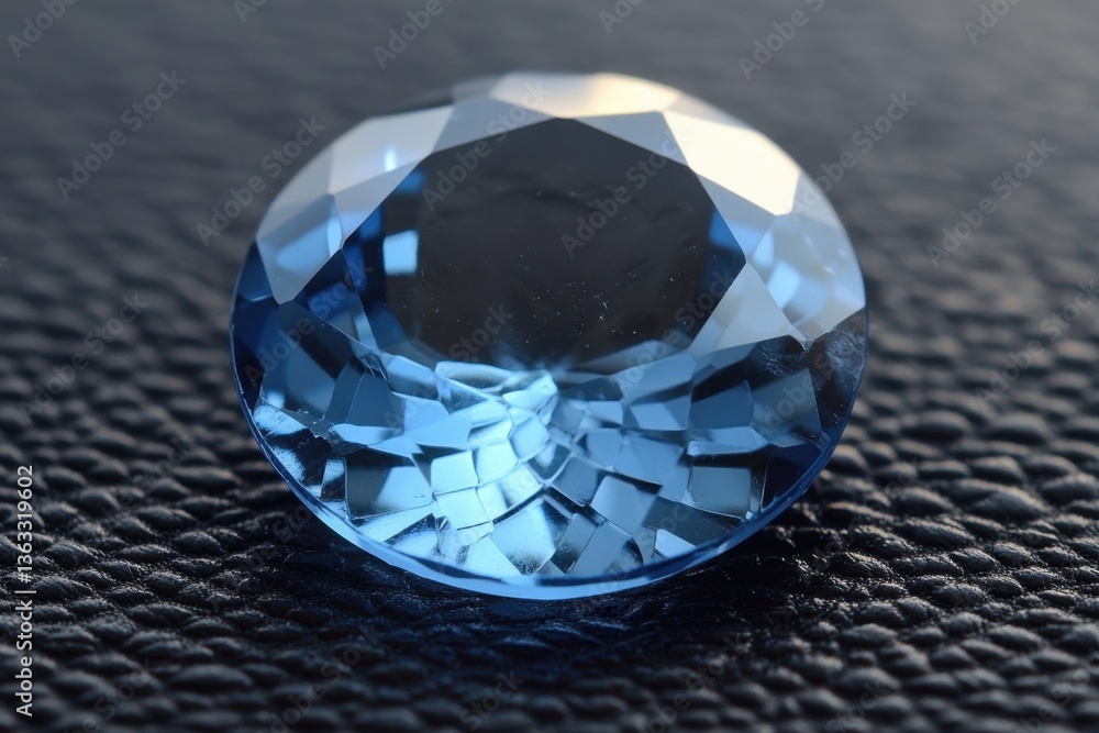 Poster captivating close up of a faceted light blue gemstone on textured dark surface showcasing its brilli
