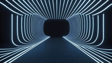 Neon Tunnel 3D Render, Glowing Lines, Abstract Corridor, Cyberpunk, Futuristic. Cyberpunk, Abstract