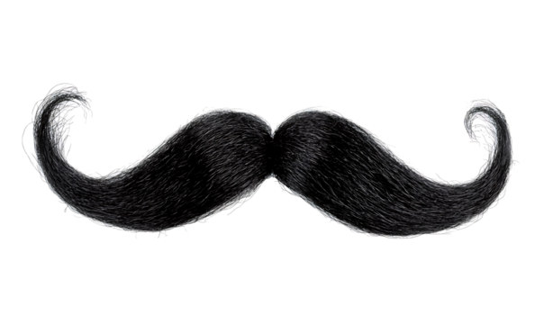 Black mustache isolated on a white background. PNG transparent.