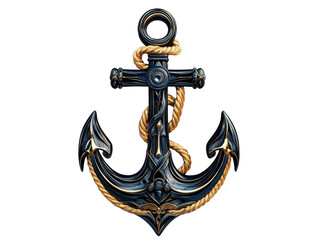 Isolated Dark Blue and Gold Nautical Anchor