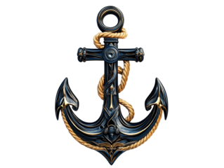 Isolated Dark Blue and Gold Nautical Anchor