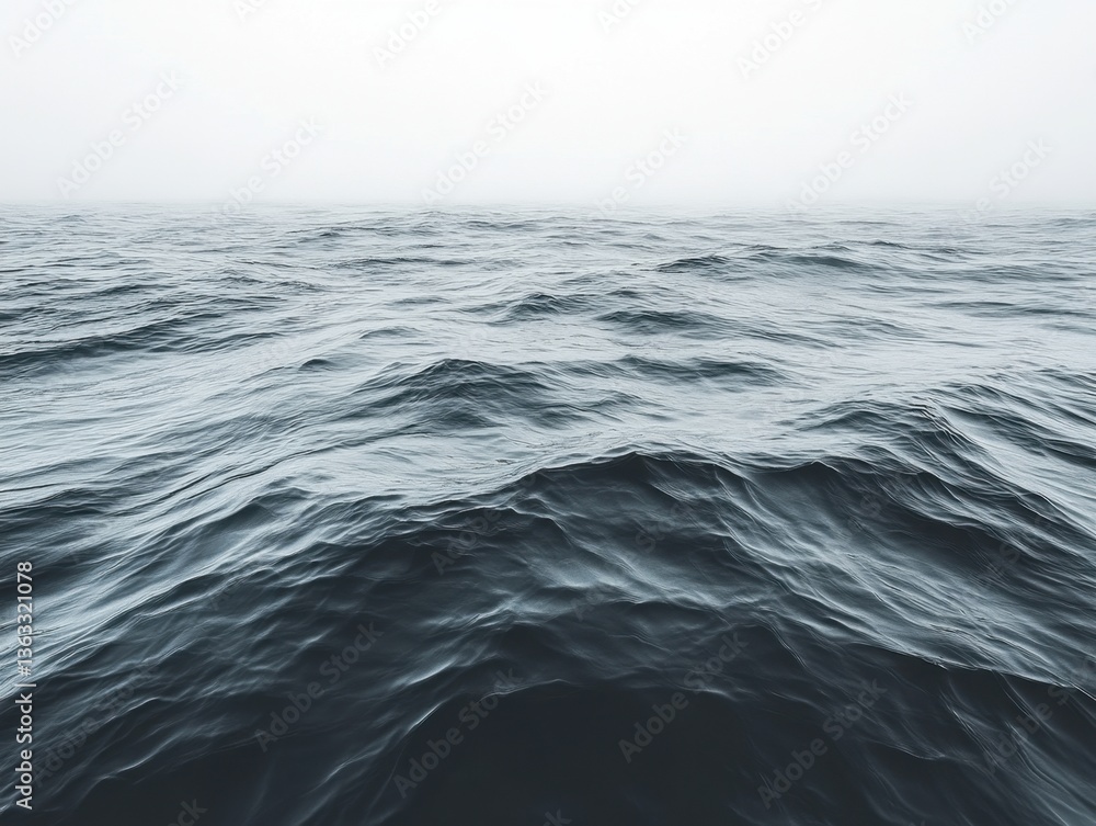 Poster serene expanse of ocean waves under a misty sky creating a tranquil and calming atmosphere in a mini