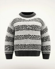 Cozy Knitted Sweater with Fair Isle Pattern in Gray and White