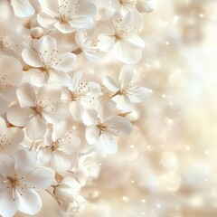 Ethereal blossoms of spring a delicate dance of white petals against a soft golden bokeh background evoking serenity and hope