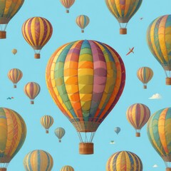 Obraz premium Vibrant Colorful Hot Air Balloons Bright Blue Sky - Adventure Freedom Concept Spring Travel Promotions Copy Space